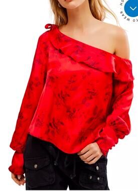 NwT Free People These Nights Rose One Shoulder Long-Sleeve Blouse XS